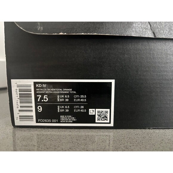 Nike KD 4 Galaxy Metallic Silver Total Orange Dark Grey FD2635-001 Mensize7.5/W9 main image 11
